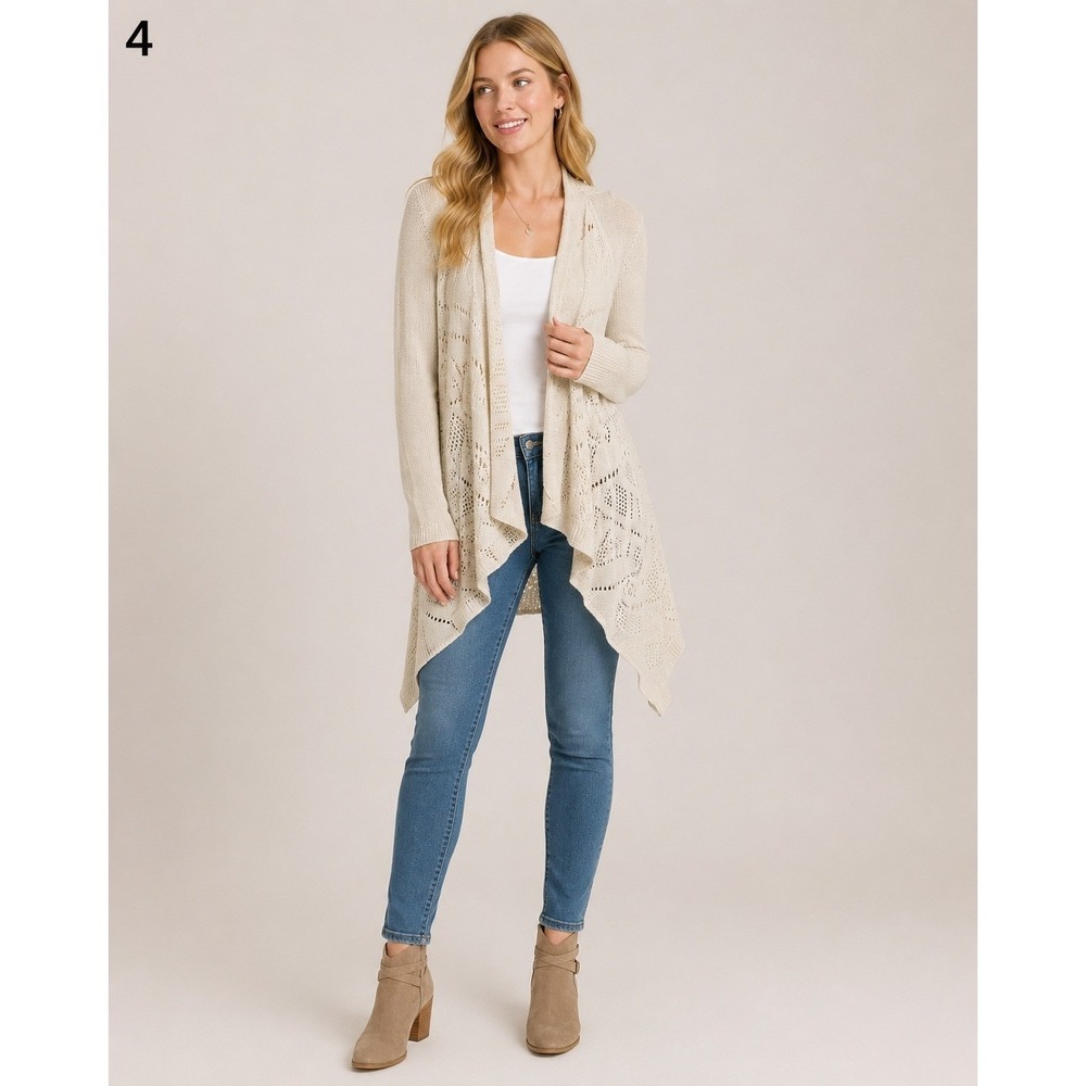 Knox Rose Lace Romantic Cardigan Sweater Women XXL Cream Soft Acrylic Open Front